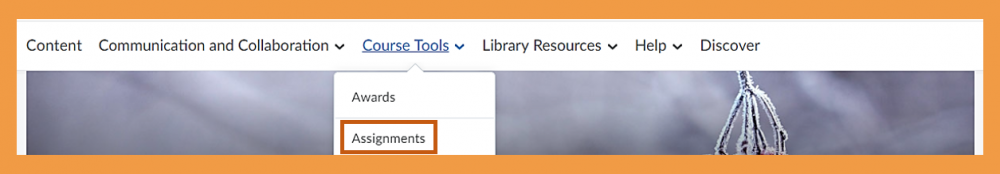 Screenshot of accessing the assignments tool via the Course tools drop-down menu